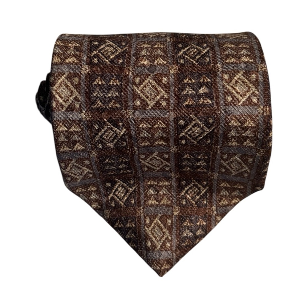 PIERRE BALMAIN Paris 100% Silk Tie Brown Geometric Italian Designer Vintage